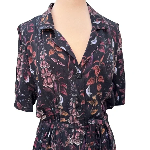 Floral Black Button Down Dress - Picture 2 of 10